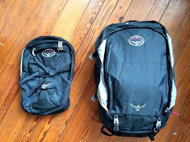 Osprey Farpoint 55 with daypack removed.