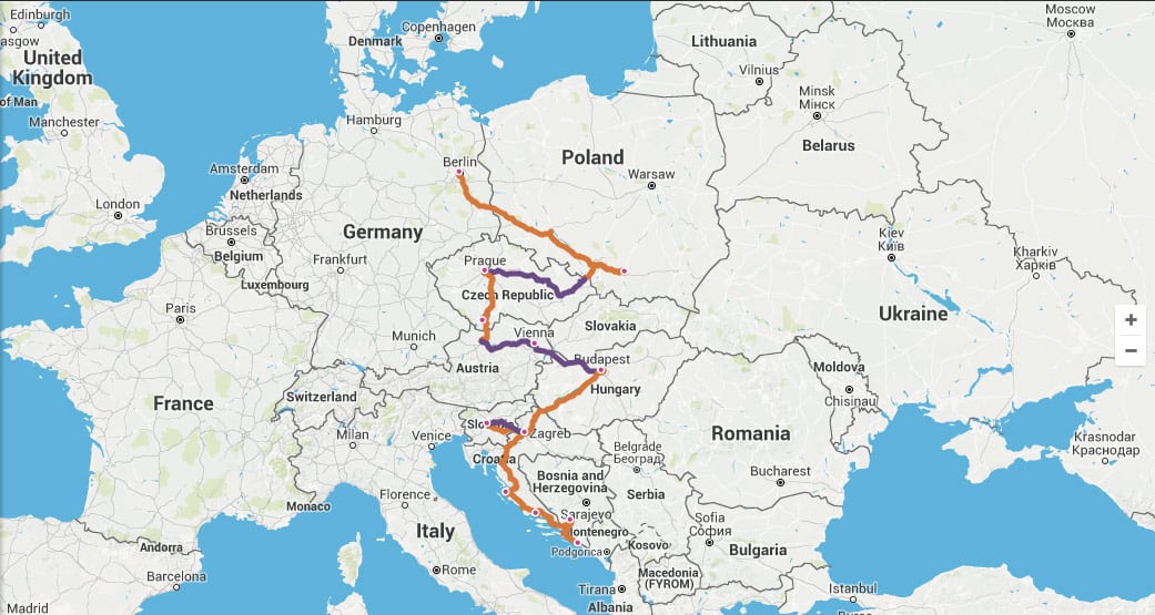 European Backpacking Trip Route - Eastern Europe Route