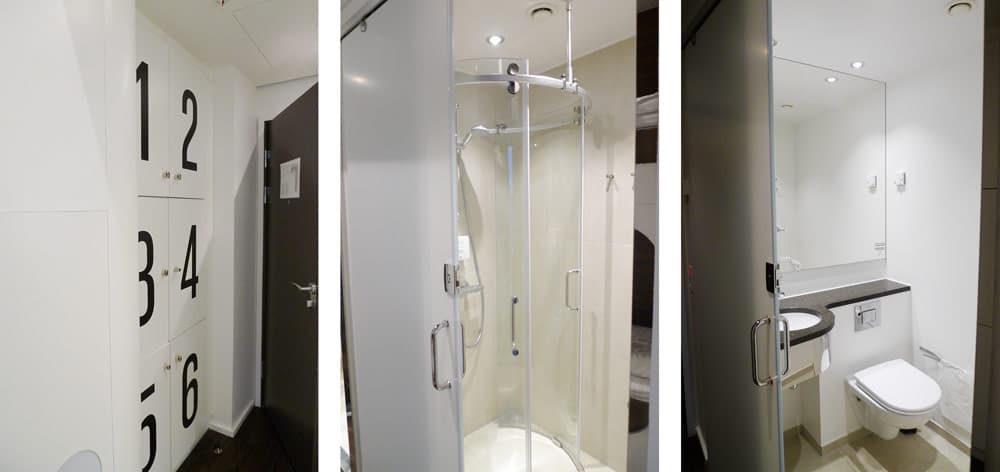 Lockers, shower, and bathroom. Steel House Copenhagen