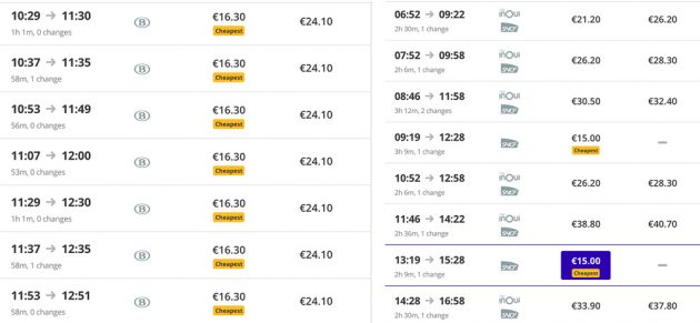 rail travel ticket prices