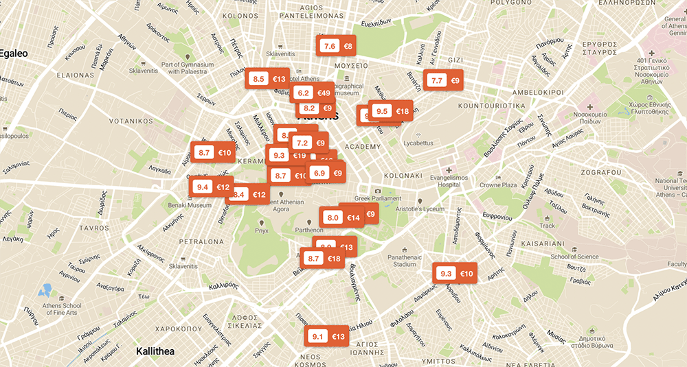 Athens Greece Hostels Map